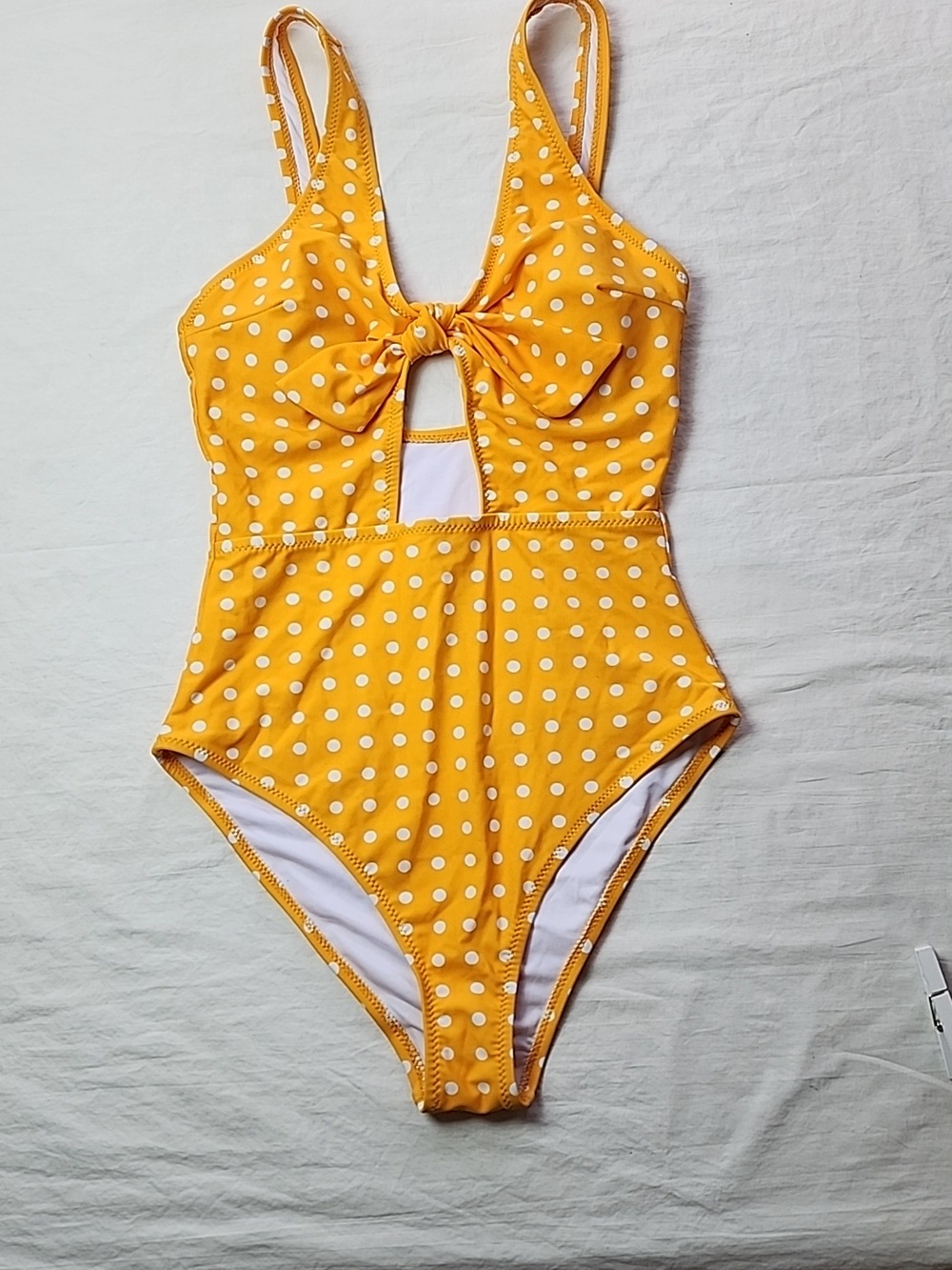 NWT Cupshe Yellow Polka Dot Front Tie One-Piece Swimsuit Size Small